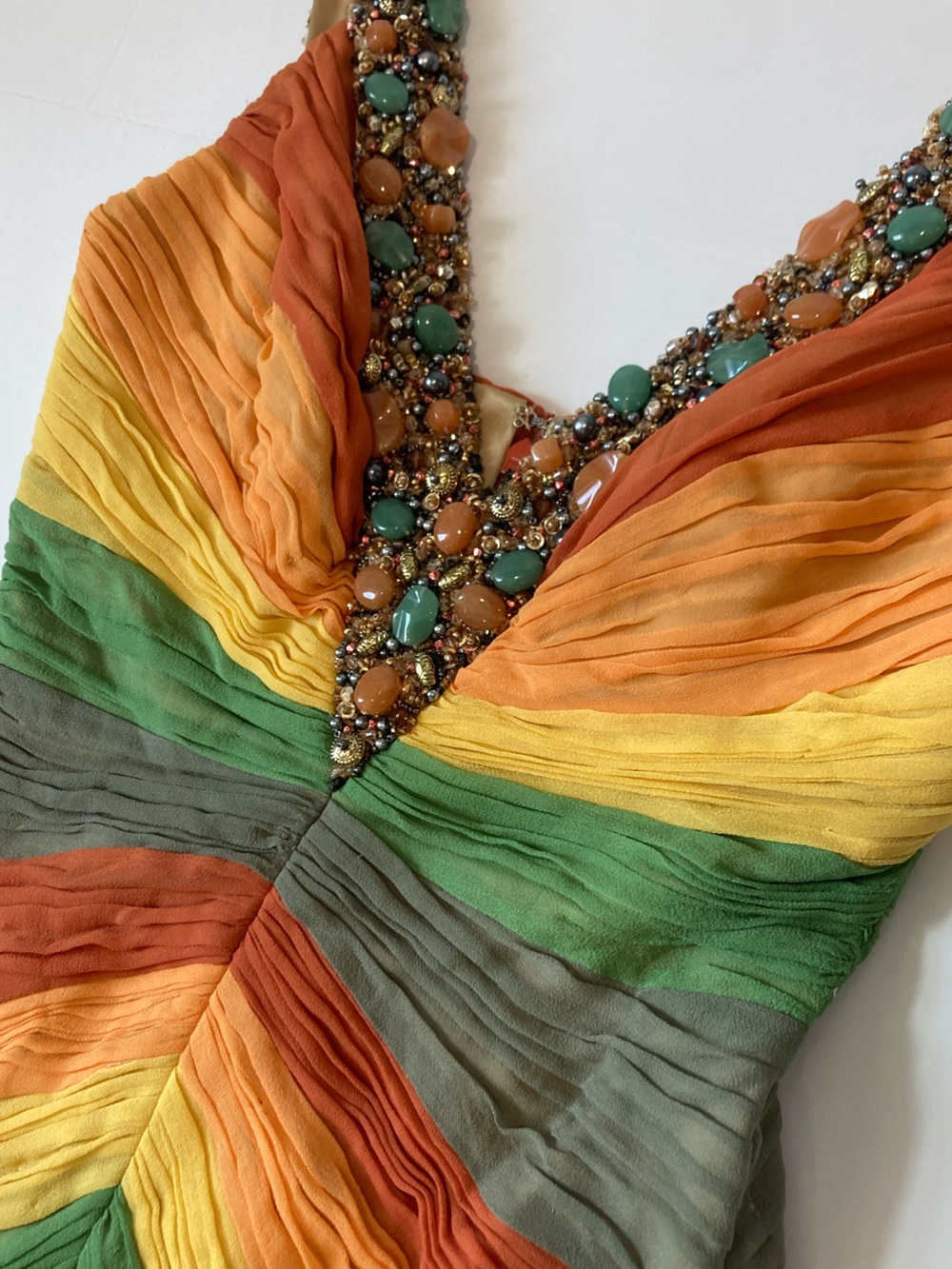 Mandalay 100% Silk Rainbow Stripe Mini Sheath Dress Beaded Strap Sleeveless NWT - Picture 3 of 16